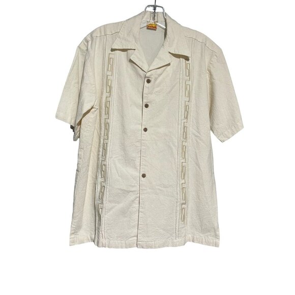 Vintage Somi Men’s Button Down Shirt Embroidered Camp Short Sleeve Cream Size M - Picture 1 of 8